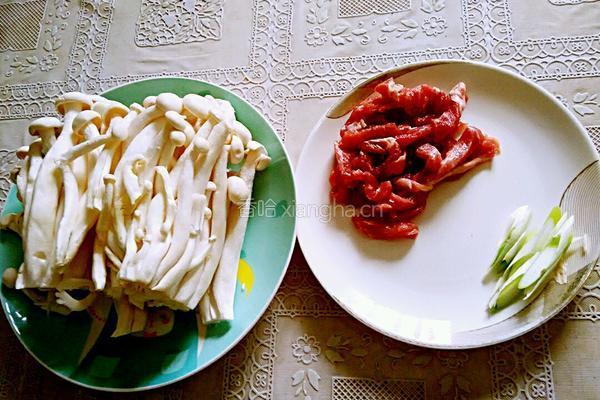 肉炒海鲜菇的做法图解1