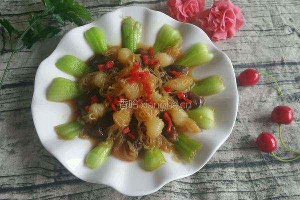 鲜菇油菜炒魔芋结的做法图解5