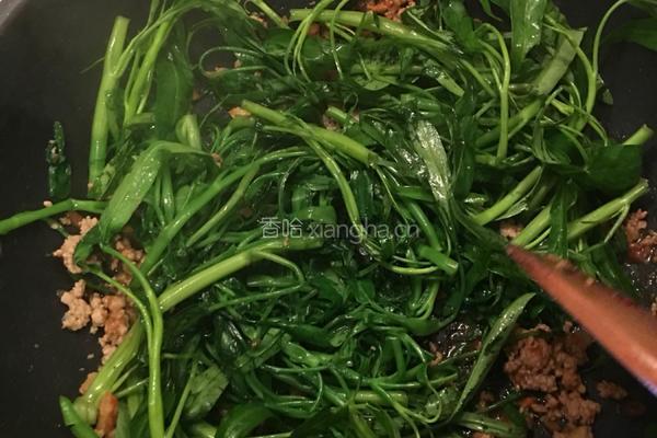 虾米肉碎炒通菜的做法图解8