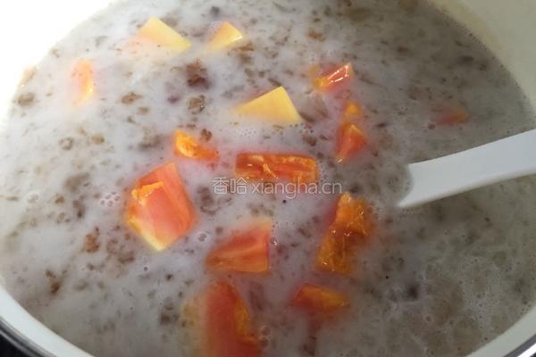 椰汁雪莲子桃胶炖木瓜的做法图解5