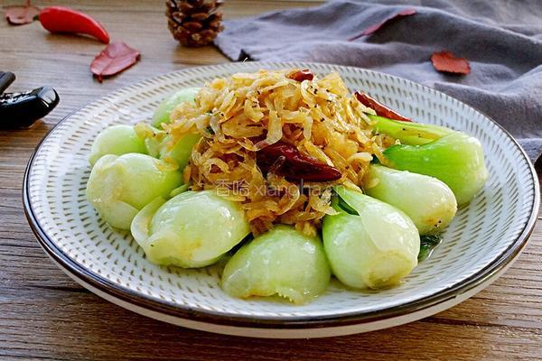 油菜炒虾皮的做法图解7