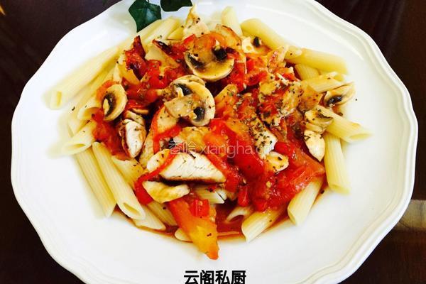 鸡脯肉蘑菇红酱意大利斜管面的做法图解11