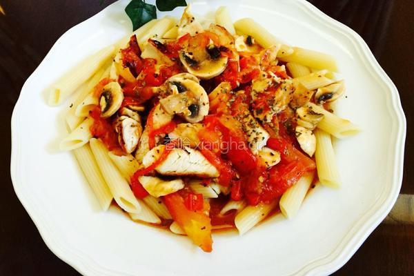鸡脯肉蘑菇红酱意大利斜管面的做法图解12