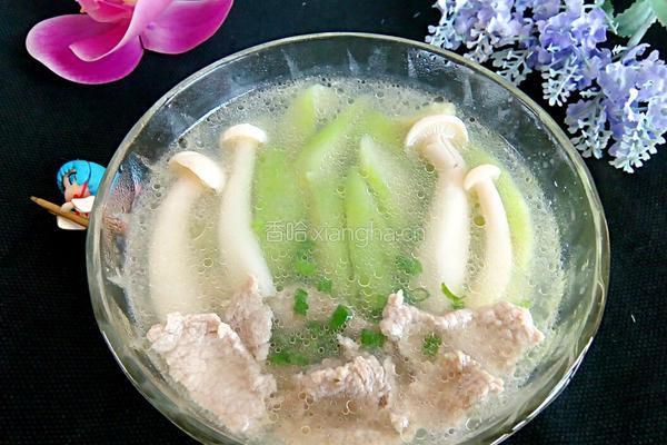 斗鸡菇丝瓜肉片汤的做法图解12