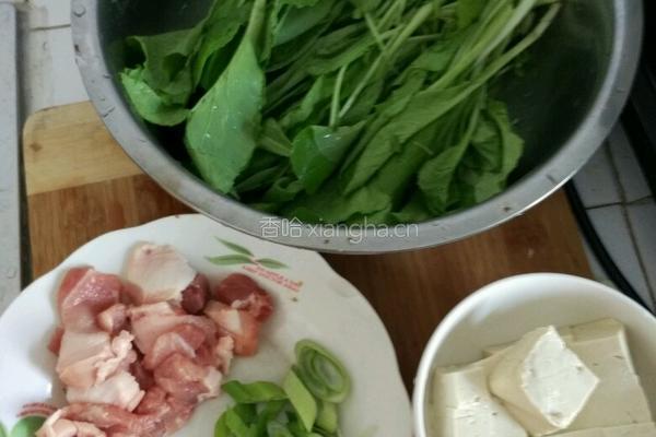 小白菜猪肉豆腐汤的做法图解1