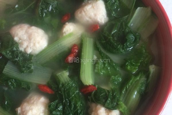 鸡肉丸子炖小白菜的做法图解8