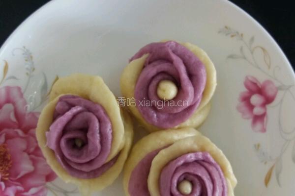 嫩玉米渣紫薯玫瑰花馒头的做法图解8