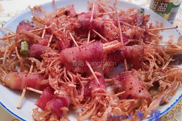油炸培根肉卷金针菇的做法图解6