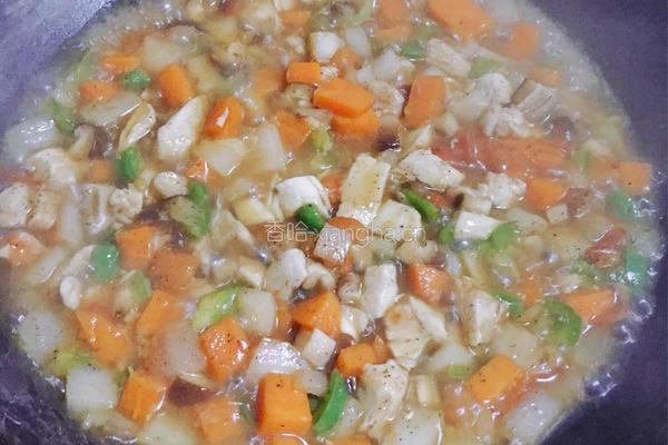 番茄黑椒鸡丁焗饭的做法图解4