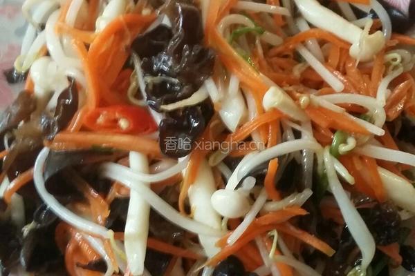 炒海鲜菇胡萝卜绿豆芽的做法图解7