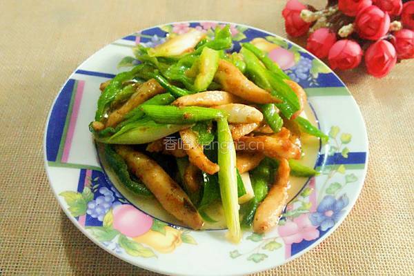 青椒蒜苗炒鸡丝的做法图解9