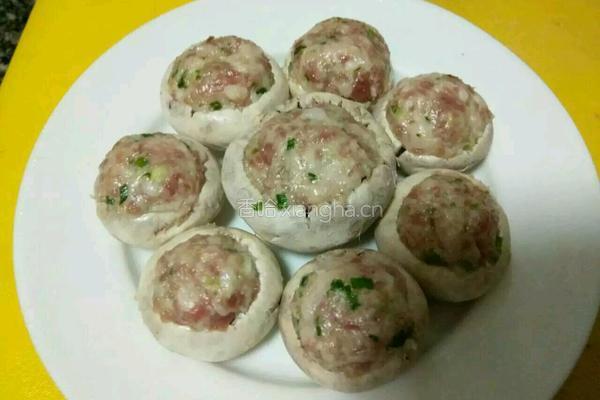 蒸蘑菇酿肉的做法图解7