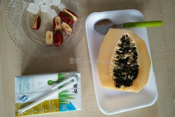 红枣木瓜炖牛奶的做法图解1