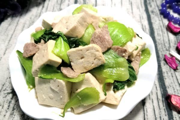 油菜豆腐炒肉的做法图解11