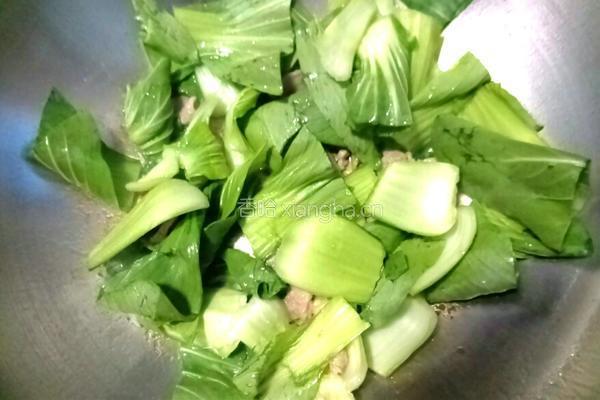 油菜豆腐炒肉的做法图解7