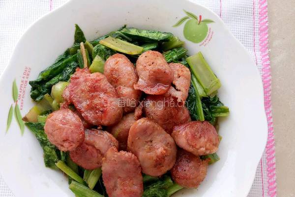 油麦菜炒腊味的做法图解3