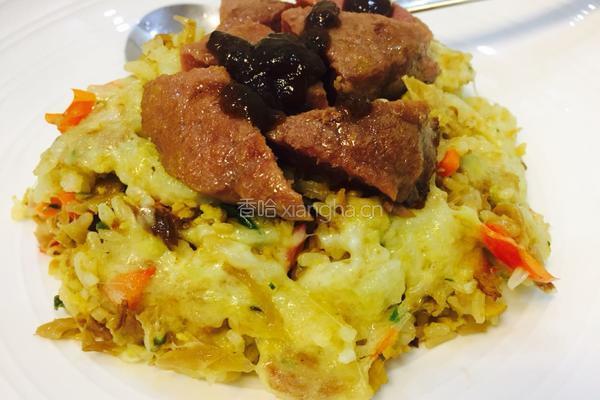牛扒腊肉外婆菜排骨肉沫焗饭的做法图解13