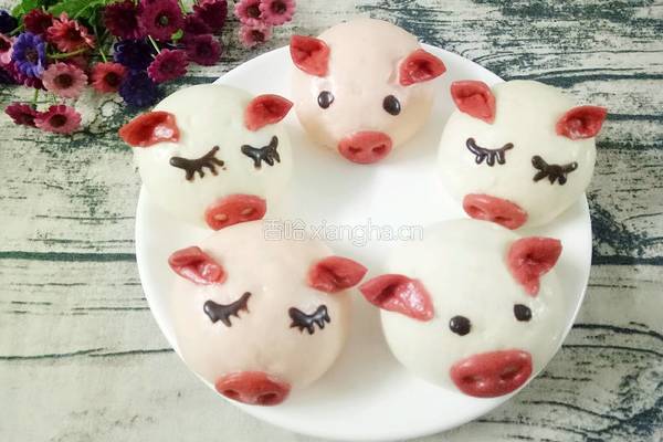 小猪豆沙包的做法图解2