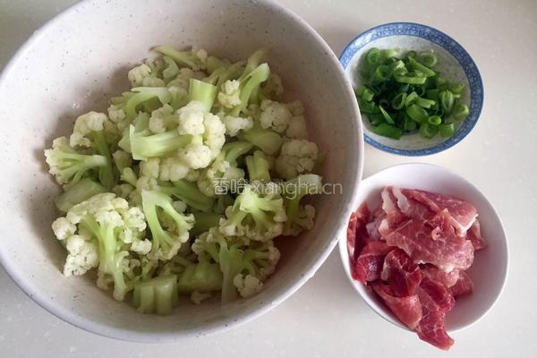 有机菜花炒肉片的做法图解4