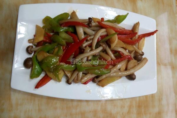 青红椒炒蟹味菇的做法图解12