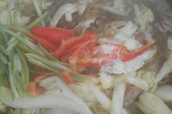 白菜地瓜粉丝炒肉片的做法图解7