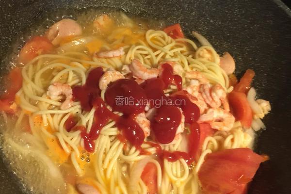 番茄虾仁意大利面的做法图解5