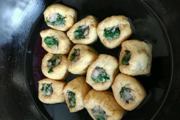 荠菜肉末塞油豆腐的做法图解9