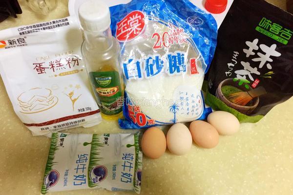 抹茶红豆蛋糕的做法图解1