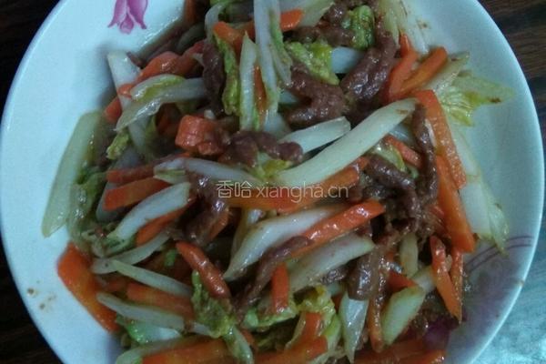 娃娃菜炒牛肉丝的做法图解5