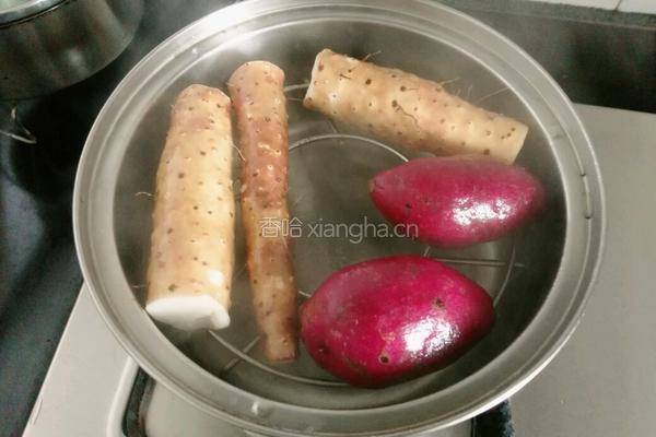 山药紫薯卷的做法图解1
