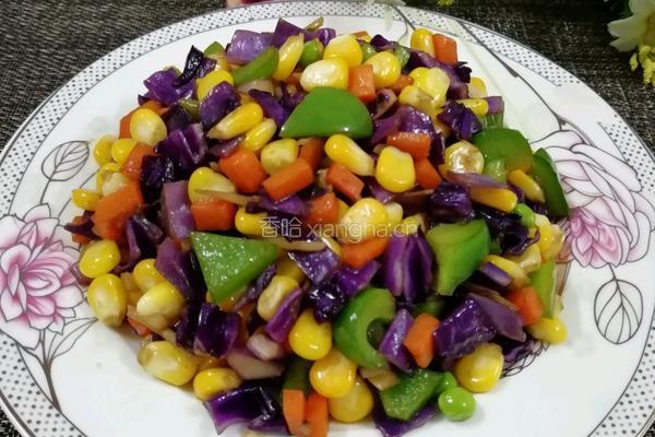 紫甘蓝炒玉米粒的做法图解6