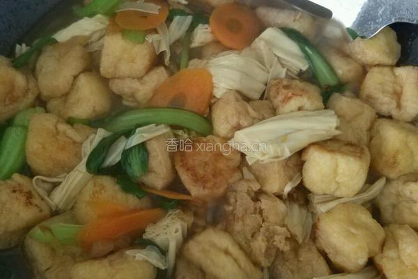 红烧豆腐泡腐竹油菜的做法图解2