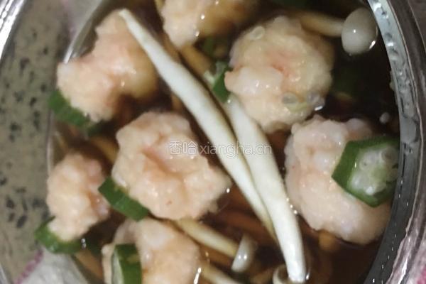 海鲜菇秋葵蒸虾滑的做法图解3