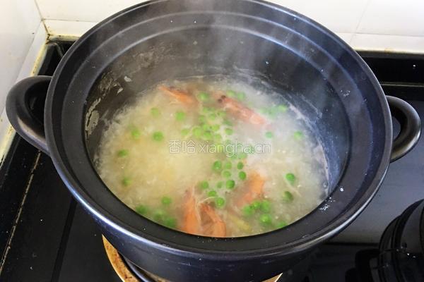 鲜虾豌豆砂锅粥的做法图解10