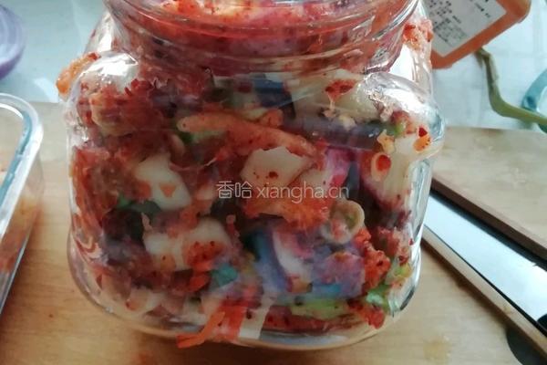 韩式辣萝卜块（图片为刚腌完还没发酵）的做法图解4