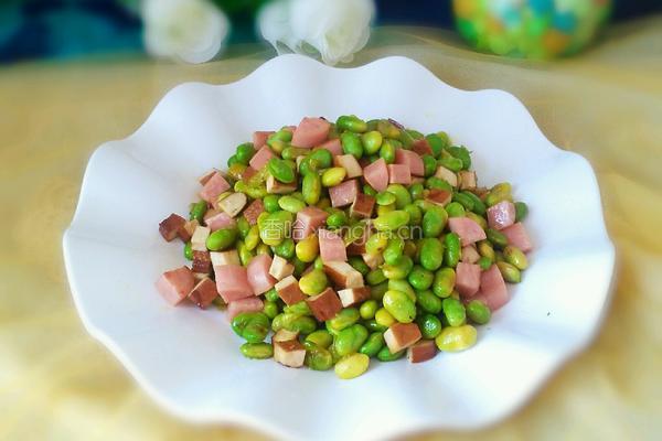 毛豆炒豆干火腿的做法图解8