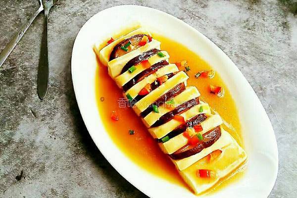 煎香菇片蒸豆腐的做法图解11