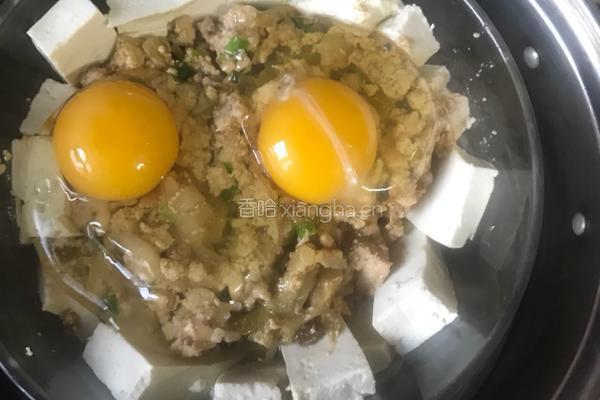 肉末榨菜蒸豆腐卧蛋的做法图解7
