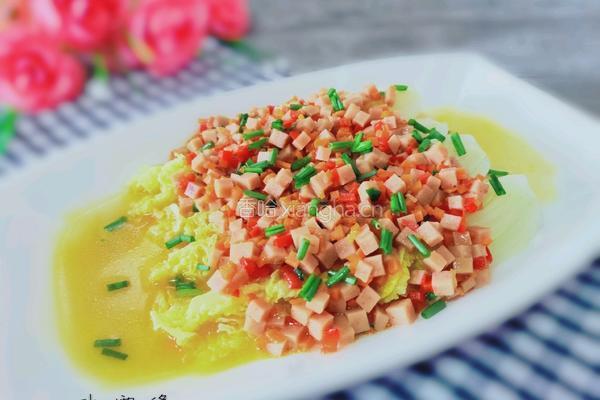 午餐肉蒸娃娃菜的做法图解1