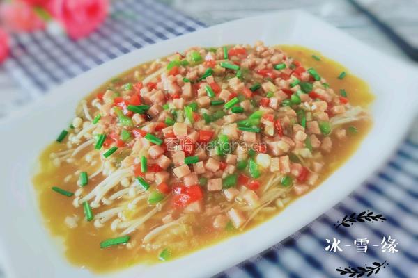 午餐肉蒸金针菇的做法图解1