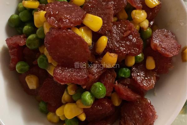 腊肠玉米豇豆的做法图解3