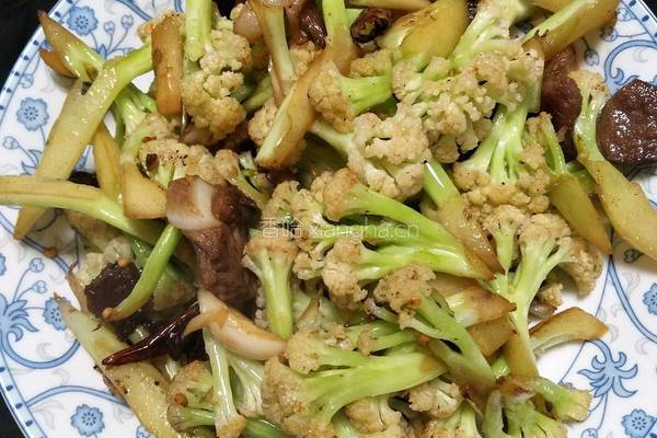 有机菜花炒肉的做法图解6