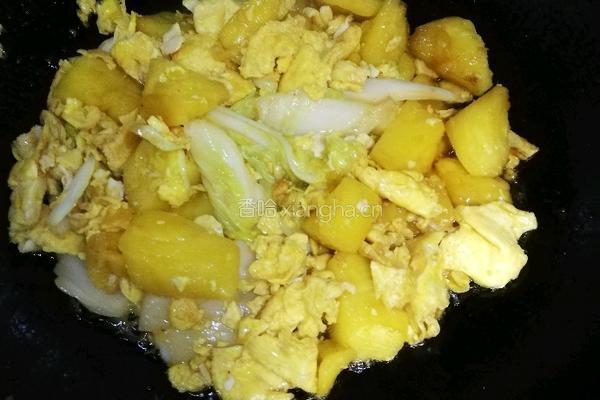 菠萝炒鸡蛋白菜的做法图解6