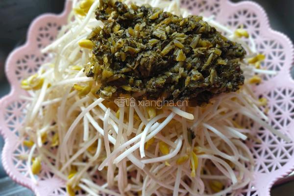 雪菜炒黄豆芽的做法图解4
