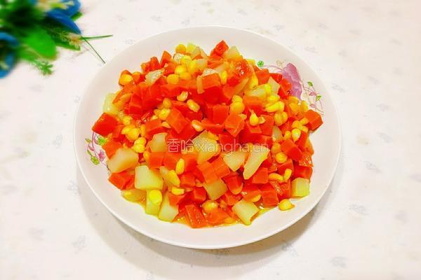 胡萝卜土豆炒玉米的做法图解1