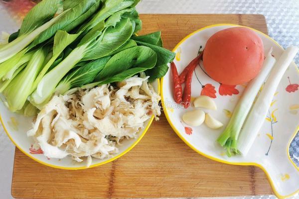 西红柿炒蘑菇油菜的做法图解1