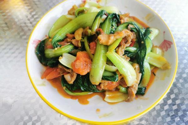 西红柿炒蘑菇油菜的做法图解9