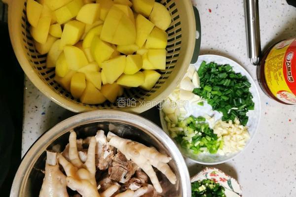 家常简单版土豆烧排骨鸡脚的做法图解1