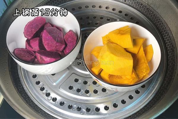 南瓜紫薯丸子的做法图解1