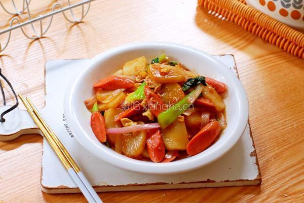 火腿肠鸡蛋炒年糕的做法图解13